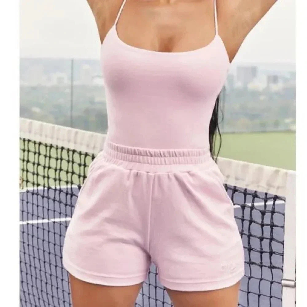 Oh Polly Sweat shorts boxers high rise waisted strawberry milk Barbie pink